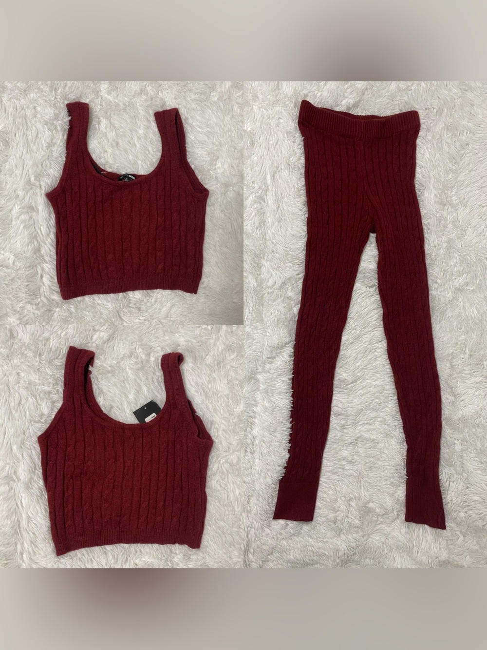 Fashion Nova Cable-Knit Burgundy Tank Top & Leggings Set